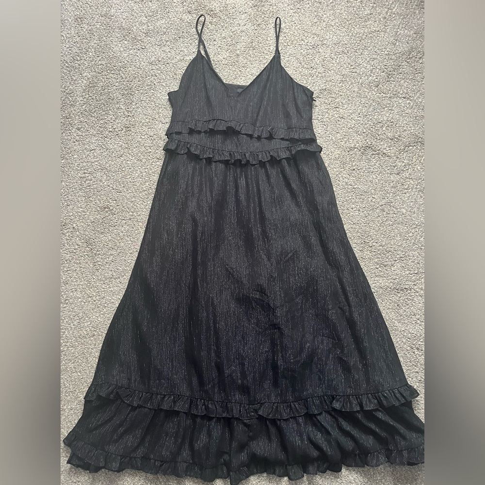 Madewell Black Ruffle Shimmer Cami Dress (8P)